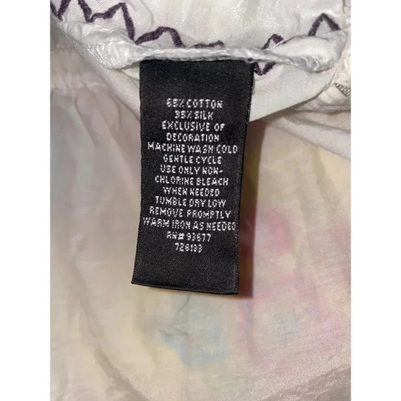 Embroidered Floral Peasant Blouse Top NICOLE Miller Sz Large White Silk/Cotton - Picture 7 of 16